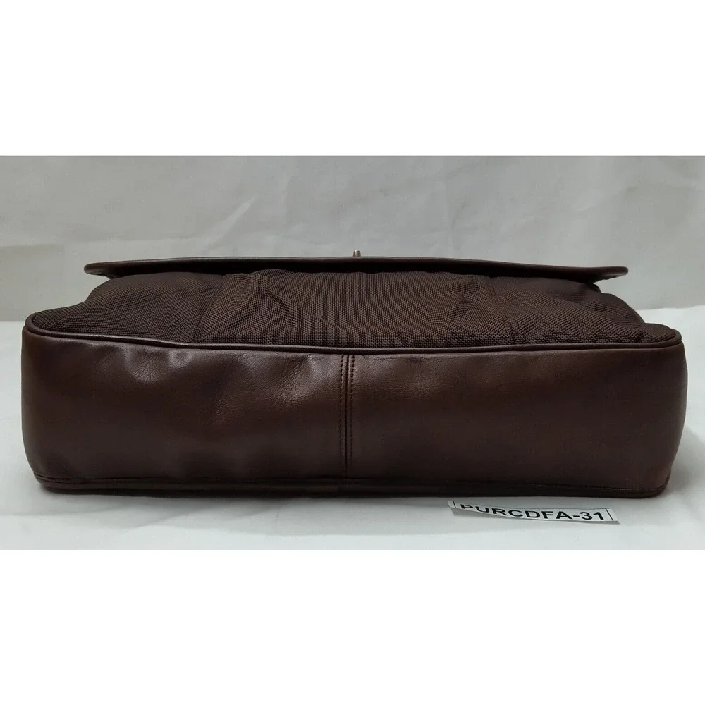 Coach Brown Nylon Leather Turnlock Briefcase Messenger Crossbody Bag - Vintage